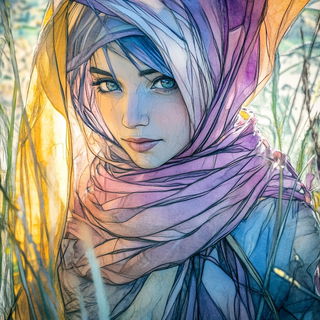 Redblue Ornamentalism style, Midjourney V6.1: photographic portrait of female protagonist