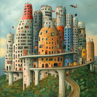 Maquettomyth style, Midjourney V6.1: megacity with futuristic bioarchitecture