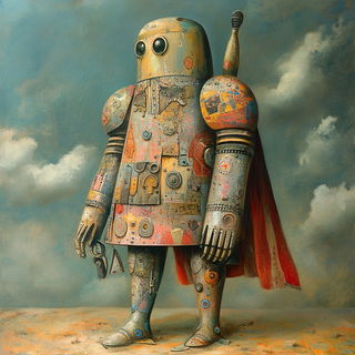 Maquettomyth style, Midjourney V6.1: concept art character design of retropunk steam knight