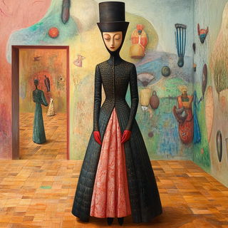 Maquettomyth style, Midjourney V6.1: haute-couture fashion outfit