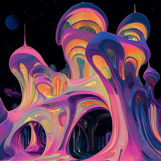 Inkband Zoology style, Midjourney V6.1: megacity with futuristic bioarchitecture