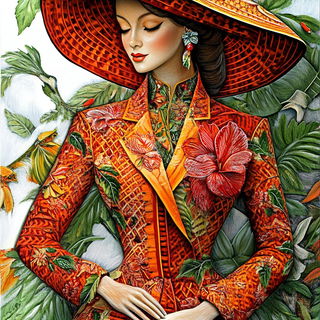 Fossil Petalism style, Midjourney V6.1: haute-couture fashion outfit