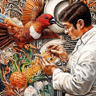 Fossil Petalism style, Midjourney V6.1: editorial illustration for popular scientific magazine cover