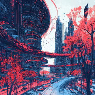 Chromabillboardism style, Midjourney V6.1: megacity with futuristic bioarchitecture