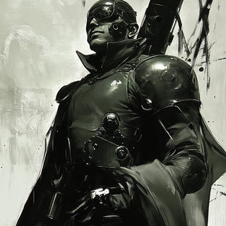 Pastel Automarble style, Midjourney V6.1: concept art character design of retropunk steam knight
