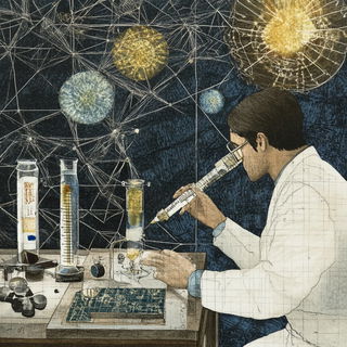 Gloamicon style, Midjourney V6.1: editorial illustration for popular scientific magazine cover