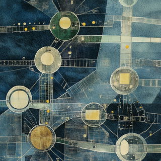 Gloamicon style, Midjourney V6.1: technical infrastructure blueprint schematics