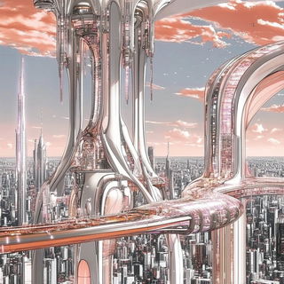 Cartographic Collage Littoral style, Midjourney V6.1: megacity with futuristic bioarchitecture