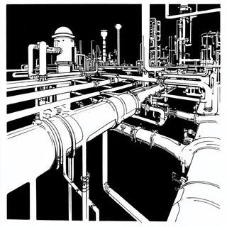 Pigmentropolis style, Midjourney V6.1: technical infrastructure blueprint schematics