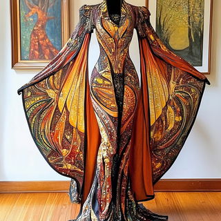 Parchment Mythoskeleton style, Midjourney V6.1: haute-couture fashion outfit