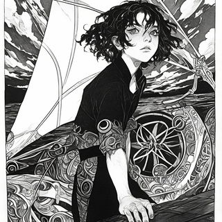 Parchment Mythoskeleton style, Midjourney V6.1: black-and-white manga comic strip