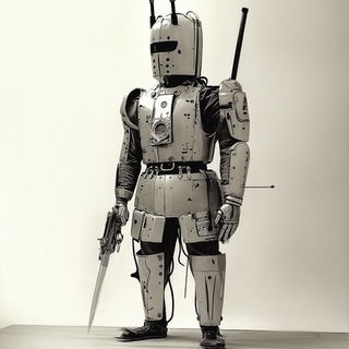 Celblazon style, Midjourney V6.1: concept art character design of retropunk steam knight