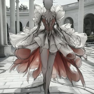 Mosaicourt style, Midjourney V6.1: haute-couture fashion outfit