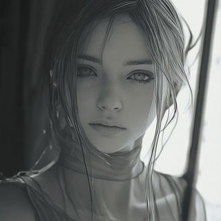 Mosaicourt style, Midjourney V6.1: photographic portrait of female protagonist