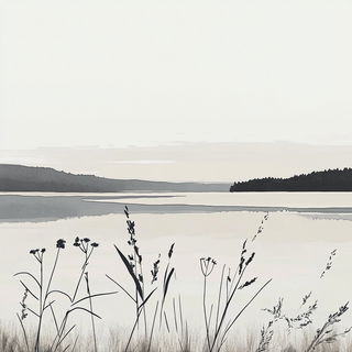 Contourarabesque style, Midjourney V6.1: realistic landscape photograph of quiet dawn