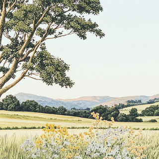 Chrome Revenant style, Midjourney V6.1: realistic landscape photograph of quiet dawn