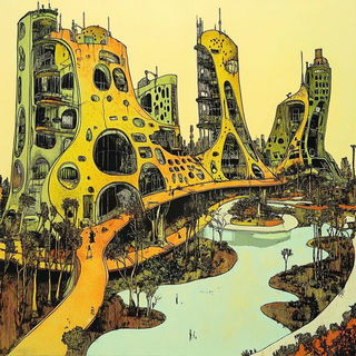 Emblematic Coloratura style, Midjourney V6.1: megacity with futuristic bioarchitecture