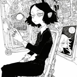 Emblematic Coloratura style, Midjourney V6.1: black-and-white manga comic strip