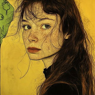 Emblematic Coloratura style, Midjourney V6.1: photographic portrait of female protagonist