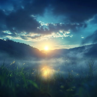 Penfolklore style, Midjourney V6.1: realistic landscape photograph of quiet dawn