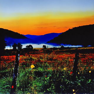 Castellated Terracromancy style, Midjourney V6.1: realistic landscape photograph of quiet dawn
