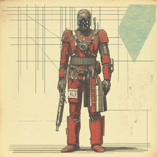 Petalcut style, Midjourney V6.1: concept art character design of retropunk steam knight
