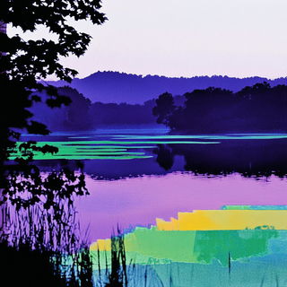 Cragframe style, Midjourney V6.1: realistic landscape photograph of quiet dawn
