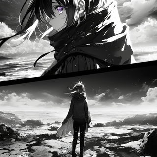 Anvilflower Workshop style, Midjourney V6.1: black-and-white manga comic strip
