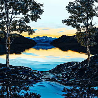 Blackbox Scenic Rupture style, Midjourney V6.1: realistic landscape photograph of quiet dawn