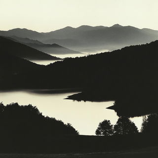 Chromaferric Distortion style, Midjourney V6.1: realistic landscape photograph of quiet dawn