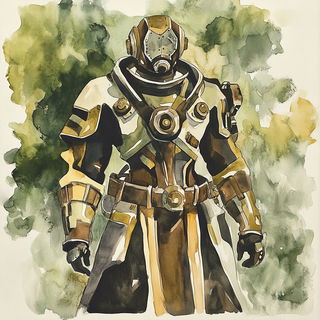 Basidiomagenta style, Midjourney V6.1: concept art character design of retropunk steam knight