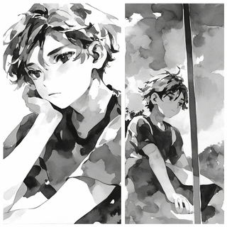 Basidiomagenta style, Midjourney V6.1: black-and-white manga comic strip