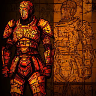 Blackwork Anthropica style, Midjourney V6.1: concept art character design of retropunk steam knight