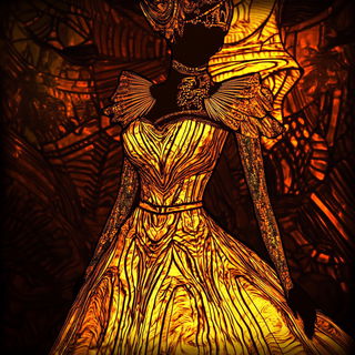 Blackwork Anthropica style, Midjourney V6.1: haute-couture fashion outfit