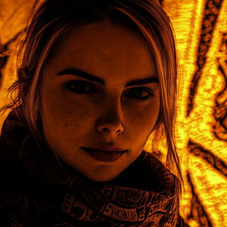 Blackwork Anthropica style, Midjourney V6.1: photographic portrait of female protagonist