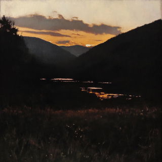 Reliefrococo style, Midjourney V6.1: realistic landscape photograph of quiet dawn