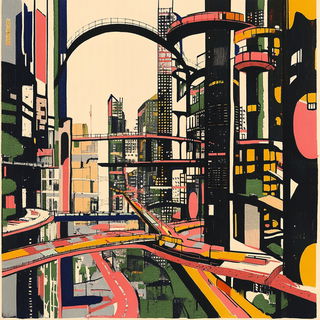 Cartonex style, Midjourney V6.1: megacity with futuristic bioarchitecture