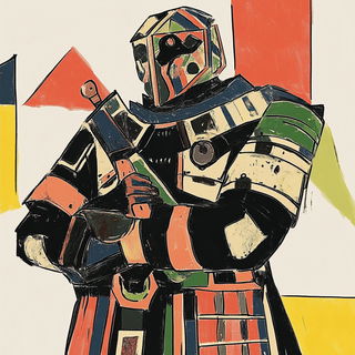 Cartonex style, Midjourney V6.1: concept art character design of retropunk steam knight