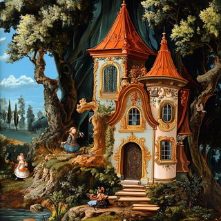 Merribell Pavilion Works style, Midjourney V6.1: retro fairy-tale illustration