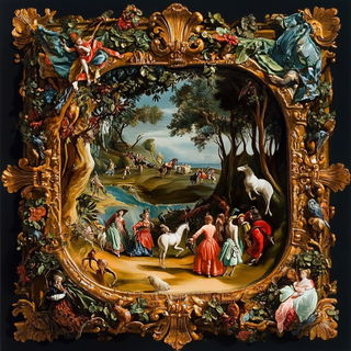 Merribell Pavilion Works style, Midjourney V6.1: classical 18th-century oil painting