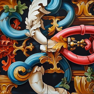 Merribell Pavilion Works style, Midjourney V6.1: creative pattern composition