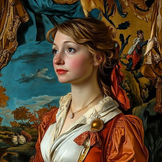 Merribell Pavilion Works style, Midjourney V6.1: photographic portrait of female protagonist