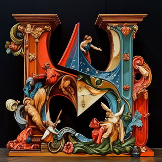 Merribell Pavilion Works style, Midjourney V6.1: typographic composition with large letters