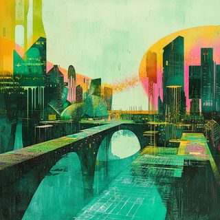 Facetelongue style, Midjourney V6.1: megacity with futuristic bioarchitecture