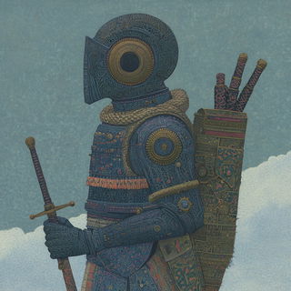 Chromabotany style, Midjourney V6.1: concept art character design of retropunk steam knight