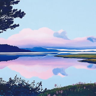 Plumeheart style, Midjourney V6.1: realistic landscape photograph of quiet dawn
