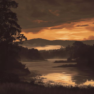 Claspshadow style, Midjourney V6.1: realistic landscape photograph of quiet dawn