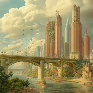 Hummingbird Chromafloat style, Midjourney V6.1: megacity with futuristic bioarchitecture