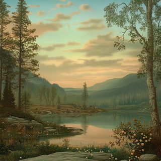 Hummingbird Chromafloat style, Midjourney V6.1: realistic landscape photograph of quiet dawn