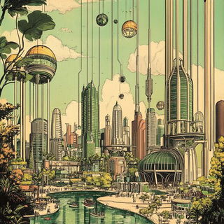 Engravalia style, Midjourney V6.1: megacity with futuristic bioarchitecture